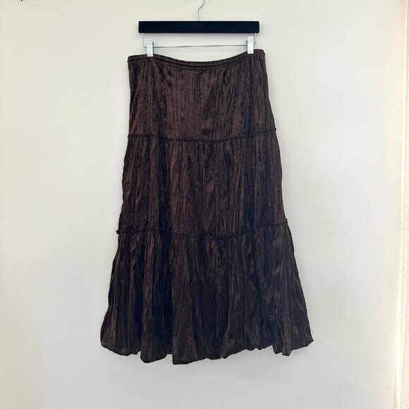 Womens Brown Velvet Tiered Midi Skirt Size Medium Witchy Western Whimsigoth Boho - Picture 2 of 5